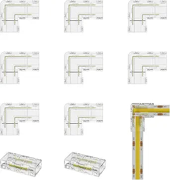 PAUTIX 8mm 2-Pin COB Connector 8pcs L-Shaped/Corner Connectors,Reusable Solderless Adapter Terminal Extension Connection,2pcs Gapless Strip to Strip Connectors for COB LED Strip Lights,SMD LED Strips