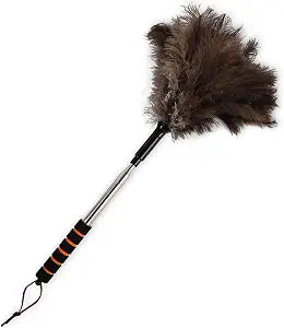Extendable Ostrich Feather Duster 26-55 Inch, Natural Cleaning Duster with Sponge Grip and Stainless Steel Extension Pole Reusable for High Ceilings, Fans, Blinds, Furniture, Interior & Roof Dusting.