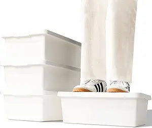 Yishyfier 15 Quart White Storage Bins with lids,Office stackable Plastic Boxes Set of 4,Garage organization Storage Box with handle for Organizing Snacks, Crafts, Legos, Tools,books (white, 4L)