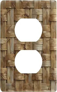 Blueangle Woven Rattan Texture Duplex Outlets Wall Plate, Standard Size 1-Gang Electrical Outlet Cover Plates for Home Office Bedroom Decorator 4.53 x 2.76 Inch