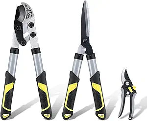 Colwelt Loppers Hedge Shears Garden Shears Set 3Pcs, Compact 17 Anvil Branch Cutter & Hedge Clippers & Garden Scissors, Shears Gardening Tools for Yard(Set for the bulk of light-to-moderate pruning)