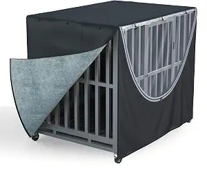 Dog Cage Cover Fits Metal Dog Cages All-Weather Indoor/Outdoor Protection Windproof, Rainproof, Cold-Resistant Large Dog Kennel Cover (Blackwith fleece lining, 38"L x 26.3"W x 31"H)