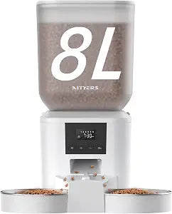 Automatic Cat Feeder for 2 Cats - 8L/34 Cups Large Capacity Auto Cat Food Dispenser with LCD Screen, 2 Food Trays, Timed Feeder, Up to 50 Portions 6 Meals Per Day, Keep Fresh