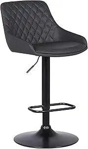 Armen Living Anibal Modern Swivel Adjustable Height Barstool with Gray Faux Leather and Black Metal Finish
