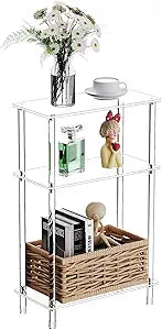 Clear Acrylic Narrow Side Table for Small Spaces, 15.7" L x 7.87" W x 24.6" H, 3 Tier Rectangle Slim End Table Nightstand, Small Skinny Bedside Table for Living Room, Bedroom, Bathroom