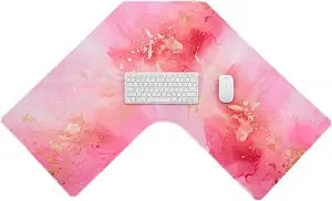 Relaxweex L Shaped Desk Mat for 90 Corner Desks, 26" x 26" Pink Waterproof Mouse Pad with 18" Inner Corner, Non-Slip Rubber Desk Protector for Office & Gaming