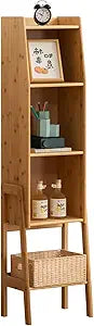latifolia Bookshelf, 4-Tier Bamboo Bookcase with Bottom Storage Shelving, Narrow Corner Storage Organizer for Modern Living Spaces-Nature