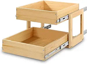 Mulush Pull Out Cabinet Organizer, 23''W21''D16''H Soft Close Slide Out Wood Drawer Shelves Storage for Kitchen, 2-Tier, Finished, Heavy-Duty, Bottom Assembly