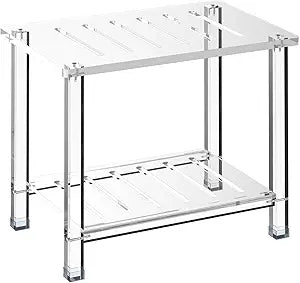 Acrylic Shower Bench for Inside Shower 13.98" D X 21.26" W X 18.31" H, Heavy Duty (Hold Up to 300lbs) Bathroom Shower Stool with Storage Shelf, for Shaving Legs & Spa, Waterproof Non-Slip