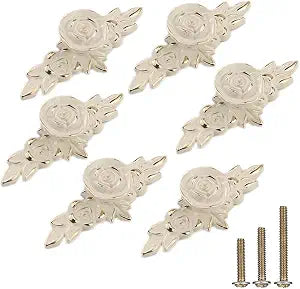 6 Pack European Style Rose Cabinet Knobs with Backplate,102mm Vintage Kitchen Zinc Alloy Flower Drawer Pull Handle for Dresser Vanity Cupboard Wardrobe Ivory White & Gold Edge (6 Pack, 4.0")