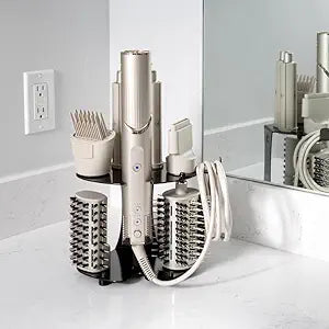 Blow Dryer Accessory Holder for Dyson Airwrap & Shark FlexStyle Only - Wall or Countertop Organizer for Hair Tools - Storage Rack for 9 Styling Attachments - Black (Blow Dryer Not Included)