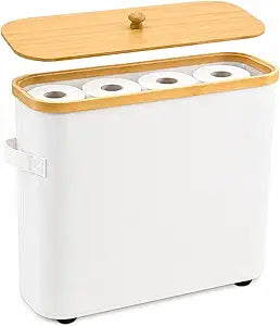 Premium Waterproof Toilet Paper Storage Box with Bamboo Lid - Fits 9 Mega Rolls, 900D Heavy-Duty Fabric Bathroom Organizer Bin with Elevated Base & Handles for Narrow Spaces (17.3"x 6.9"x 15.5")