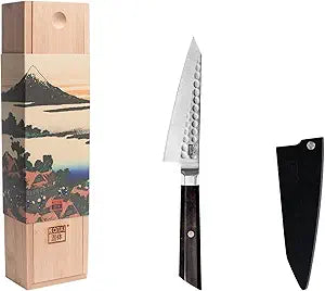 KOTAI | Bunka Petty Utility Kitchen Knife | 5.5-inch Blade | Ultra Sharp 440C Japanese Stainless Steel | Hand Hammered Tsuchime Finish | Ebony Wood Handle | Full Hidden Tang