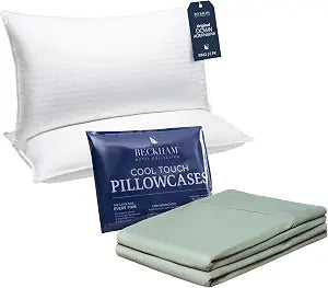 Beckham Hotel Collection Bed Pillows with Cooling Pillowcases for Hot Sleepers, King Size Sets of 2, Soft Down Alternative Pillow for Sleeping, Envelope Cases, Aqua Gray