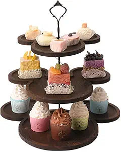 Mouse Wood Cupcake Stand 3 Tier for Birthday Party Decorations Mouse Ears Wooden Serving Tray Decorative Tiered Tray Party Supplies