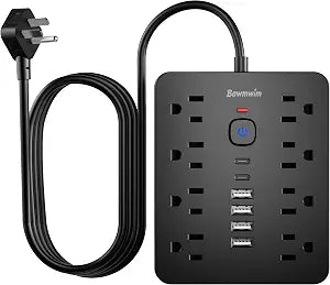 6FT Flat Plug Extension Cord Surge Protector Power Strip with 8 AC&6 USB