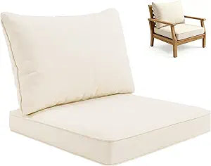 Outdoor Patio Furniture Cushions Set, 24x24 Inch Deep Seat Cushion and Back Pillow, High-Density Vacuum Packed Foam for All-Weather Garden Sofa Chair (Beige)