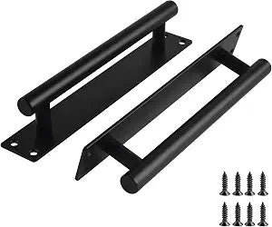 Barn Door Handles Matte Black 9 Inch Gate Handles Outdoor Fence Hardware Replacement Modern Sliding Door Handle Pull with Backplate for Shed, Garage, Closet (2 Pack, Matte Black, 9 inch)
