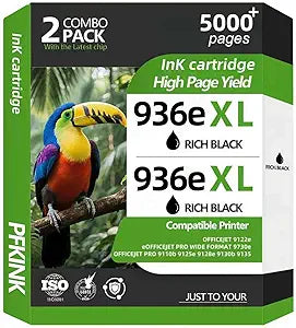 936e 936xl Black Ink Cartridge (with Chip) Replacement for HP 936e 936 Compatible with HP OfficeJet Pro 9125e 9135e 9128e 9122e 9110b 9130b 9730e 9730 Printers (2Pack)