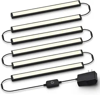Cefrank Dimmable Under Cabinet Lighting 6-Pack Linkable Black Light Bars