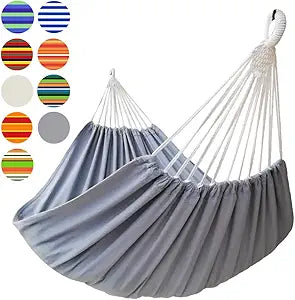GOCAN Brazilian Double Hammock 2 Person Extra Large 330X150cm Load Capacity 600Pound Canvas Cotton Hammock for Patio Porch Garden Backyard Lounging Outdoor and Indoor XXL(Grey)