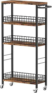 NOVIMANGO Slim Storage Cart Rolling Kitchen Cart with Wheels 4 Tier Bathroom Cart Narrow Laundry Storage Utility Cart Trolly Cart with Handle for Small Spaces, Brown