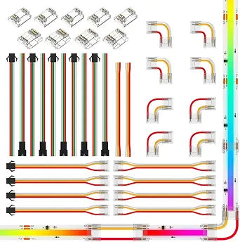 BTF-LIGHTING FCOB COB 12mm 3Pin Connector Kit,L-Shaped,Dual-End with Wire,Strip to JST,3PIN JST,Wire to Strip,Gapless Connector etc. for WS2811 IC RGB 720LEDs/m and WS2814 RGBW 896LEDs/m COB LED Light