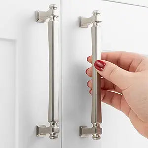 10 Pack 5 Inch Hole Centers, Brushed Nickel Cabinet Pulls Satin Nickel Cabinet Handles Silver Kitchen Hardware for Cabinets 2501 Drawers Bedroom Dresser Bathroom Vanity Cupboard Closet