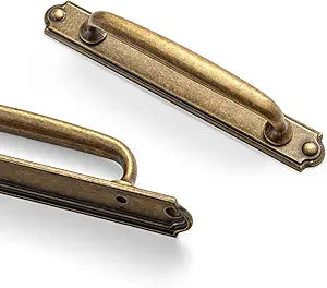 Goo-Ki 5.04" c-c Cabinet Handles Antique Brass Drawer Pulls with Back/Base Plate Kitchen Zinc Alloy Hardware - 2 Pack Vintage Brass Bar Cabinet Pulls with Spacer