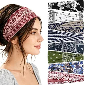 IVARYSS Boho Headbands for Women Non Slip, Stretchy Head Bands Hair Accessories,Wear for Yoga, Fashion, Working Out, Travel or Running, 8 Pack