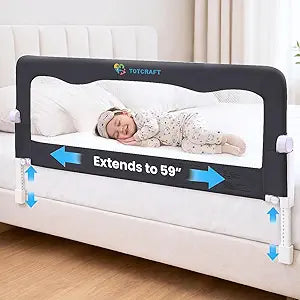 TotCraft Flexguard Adjustable Length & Height Bed Rail for Toddlers  Fits Twin, Full, Queen & King Beds  35.5 or 59 Two Fixed Lengths  14 Height Levels  ASTM Certified Bed Rail for Baby (Grey)