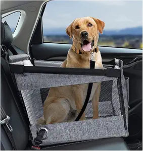 Dogs Car Seat Cover with Hard BottomBack Seat Extender for Dogs&Cat Up to 30 LBDog Bed for Car SeatWaterproof Fabric with Breathable Mesh and Adjustable Dog Seat Belt (Gray)