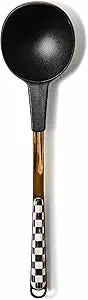MACKENZIE-CHILDS Kitchen Ladle, Silicone Ladle Spoon for Cooking, Black-and-White Courtly Check