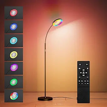 Floor Fan with RGB Lights Lamp 18w 1200Lm LED Light Fixture with Standing Fan and Remote∩╝Black∩╝