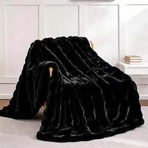 Ghouse Black Faux Fur Bubble Throw Blanket, Soft Plush Decorative Throw for Couch Sofa Chair or Bed, Fuzzy Cozy Bed Accent, Machine Washable, 50 x 60 Inch