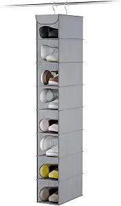Whitmor Hanging Shoe Organizer, 8 Shelves-Hanging Closet Organizer, Hanging Shoe Rack for Small Closet, Hanging Shelves for Storage Shoes Clothes 11.5" D x 5.5" W x 41" H, Gray