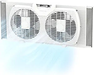 EZ-CHILL 9" Twin Window Fan with Manually Reversible Airflow Control, Auto-Locking Expanders, 2 Speed, Dual Fan, Exhaust, Airflow 9.84 ft/sec, Ideal for Home, Kitchen, Bedroom & Office, White