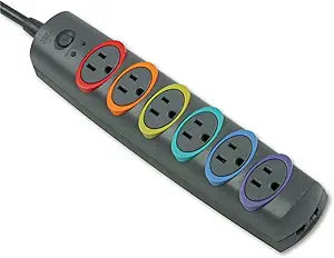 Kensington SmartSockets 6-Outlet, 8-Foot Cord, & 1260 Joules Premium Surge Protector (K62144NA) Rainbow