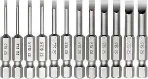 12pcs Magnetic Slotted Screwdriver Bit Set, Flat Head Drill Bit 2in Long