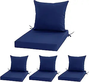 24x24 Inch Outdoor Cushions for Patio Furniture, Waterproof Outdoor Chair Cushions w/Fade-Resistant, Removable & Machine-Washable Covers, Deep Seat Sofa/Couch Pads Replacement  Set of 4, Navy Blue