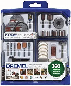Dremel 160-Piece Rotary Tool Accessory Kit with EZ Lock Technology - 1/8" Shank - Cutting Bits, Polishing Wheel And Compound, Sanding Drums & Disc (710-08)