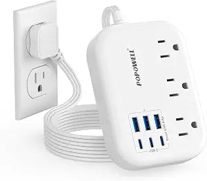 6 USB Power Strip- Travel Power Strip with 3 Outlets and 6 USB(3 USB C) 24W/4.8A Charging Ports for iPhone 15, 3 FT Small Extension Cord, Slim Flat Plug for Cruise Ship Essential, Office Dorm, White.