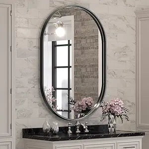 Brightify Black Oval Mirror for Wall 24x36 Inch, Bathroom Vanity Mirrors Black Metal Framed, Modern Mirror for Bedroom Living Room Wall Decorative Hang Vertical and Horizontal