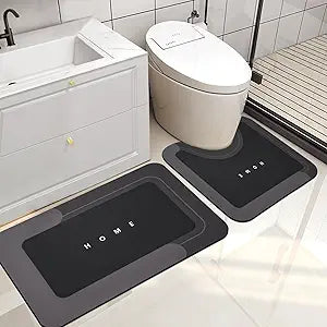 Housego 2PCS Absorbent Bath Mat Magic Rug Sets, Quick Drying Bath Mat Non-Slip Floor Rug Rubber Backed for Bathroom Kitchen Shower Sink, Water Absorbent (19.7''x23.6''+19.7''x31.9'', Black)