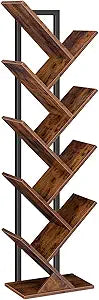 HOOBRO Tree Bookshelf, 9-Tier Bookcase Wooden Shelves, Floor Standing Storage Rack, for Display of CDs, Books in Living Room, Home Office, Wood Storage Rack for Bedroom, Rustic Brown BF08SJ01G1