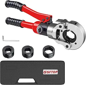 Hydraulic Copper Tube Crimping Tool,Copper Pipe Fittings Crimping and Plumbing Tool with Crimping Dies Jaw 1/2", 3/4", 1" (RED)