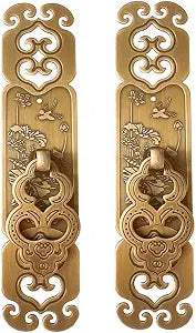 2Pcs Vintage Style Embossing Pattern Pulls Handle Bookcase Wardrobe Drawer Pure Copper Double Door Handle