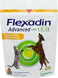 Vetoquinol Flexadin Advanced Hip and Joint Supplement with Undenatured Collagen for Dogs, One Chew a Day Hip and Joint Support Chew for Dogs and Cats, Clinically Proven Vet-Approved Formula, 60 Chews