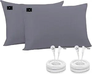 Grounding Pillowcase 2 Pack, 20 * 30inch Grounding Pillow Cases with 15ft Grounding Cord, Organic Cotton + Silver Fiber Conductive Grounding Pillow Case for Improve Sleep