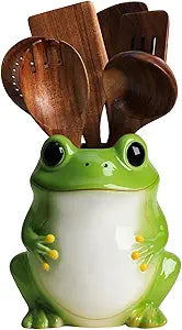 Ceramic Frog Kitchen Utensil Holder, Large Cooking Utensil Crocks for Countertop, Utensil Organizer, A
